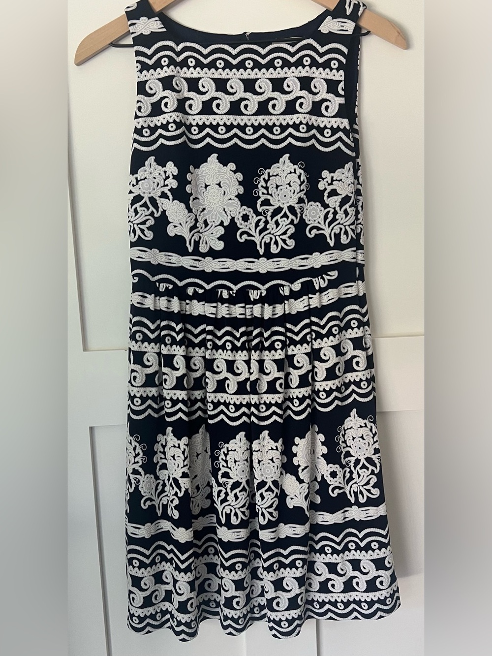 Beige by ECI Navy White Print Dress | Sleeveless Drop Waist Mini